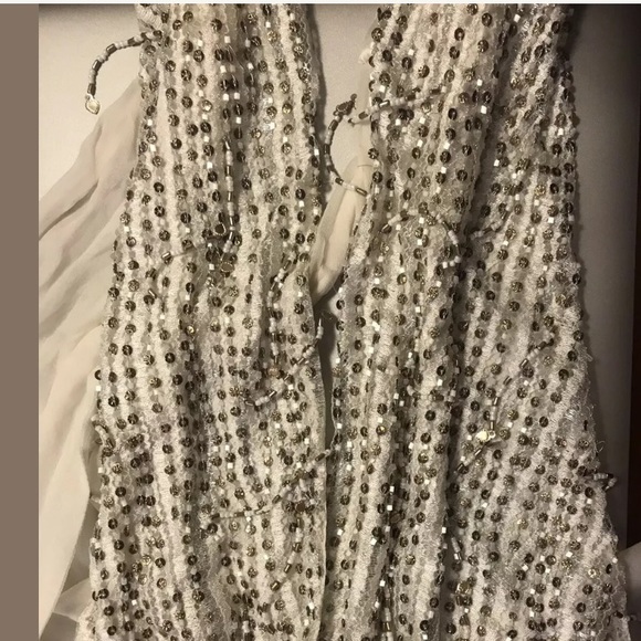 Rodarte Hand Beaded White Gold Sequin Halter vneck - Picture 7 of 8